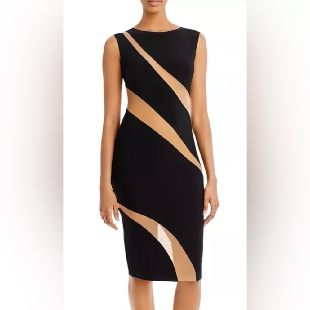 NEW w/TAGS NORMA KAMALI Snake Dress Black & Tan Sheer BodyCon Women's Size XL